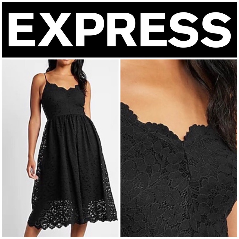 NWT Express Beautiful & Classy BLACK Lace V-Neck Midi Dress SZ Large